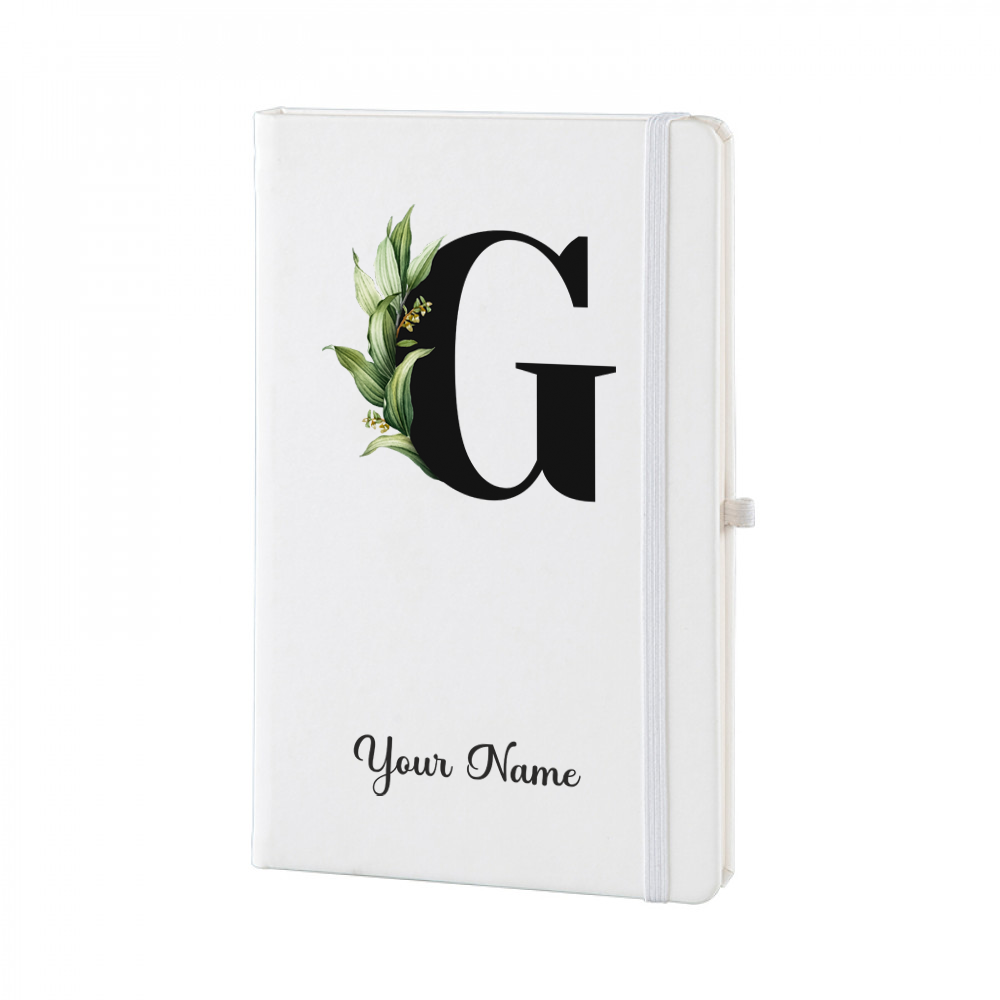 Personalized White A5 Notebook – Lettering - Custom Name & Initial Journal – Minimalist Monogram Diary – Unique Gift