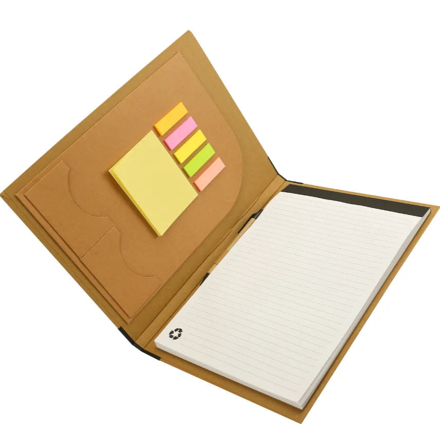 Eco-Friendly A4 Folders, Notepad Sticky Note, Pen & Card Slots