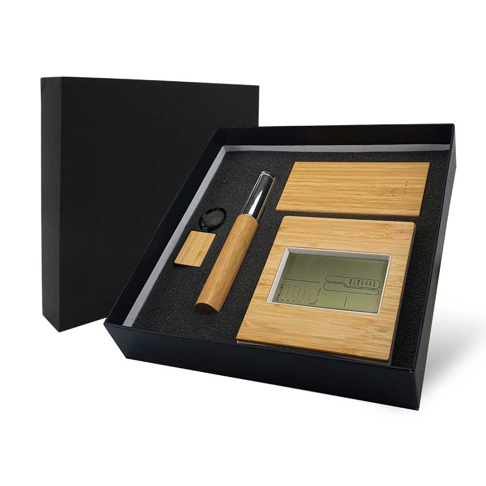 Bamboo Gift Sets Powerbank,Pen,Keychain,Desk and Wall Clock