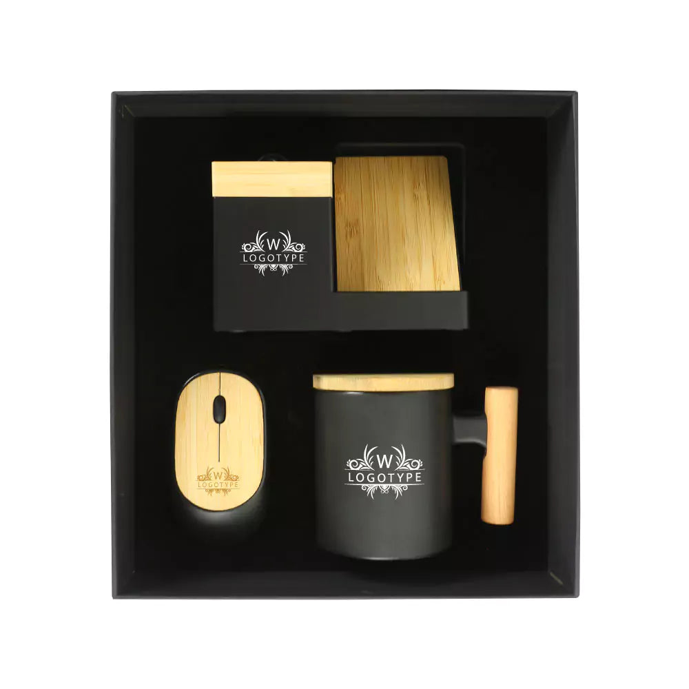 Bamboo Gift Sets Mugs,15W Wireless Charger,Mouse