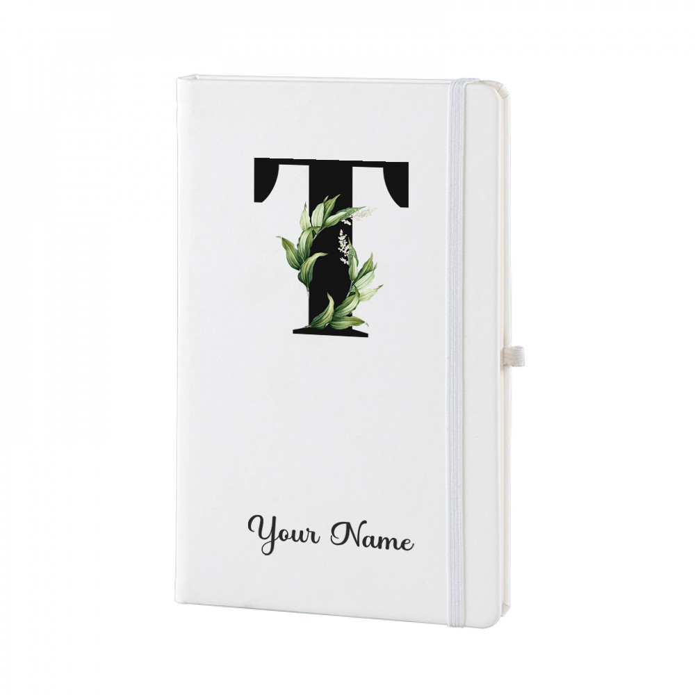 Personalized White A5 Notebook – Lettering - Custom Name & Initial Journal – Minimalist Monogram Diary – Unique Gift