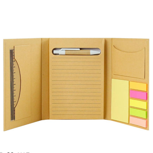 Tri-Fold Notepad with Sticky Notes, Pen, Card Slot and Ruler