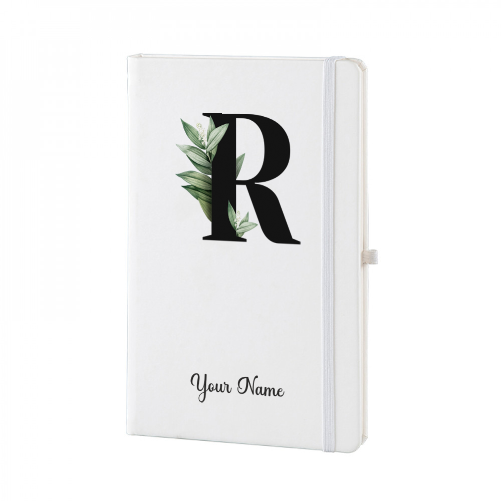 Personalized White A5 Notebook – Lettering - Custom Name & Initial Journal – Minimalist Monogram Diary – Unique Gift