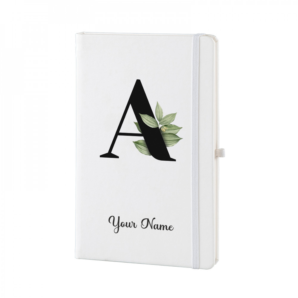 Personalized White A5 Notebook – Lettering - Custom Name & Initial Journal – Minimalist Monogram Diary – Unique Gift