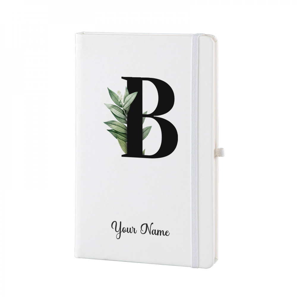 Personalized White A5 Notebook –  Lettering - Custom Name & Initial Journal – Minimalist Monogram Diary – Unique Gift