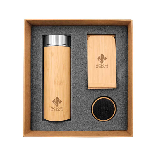 Bamboo Gift Sets Flask,Wireless Charger Stand,Speakers