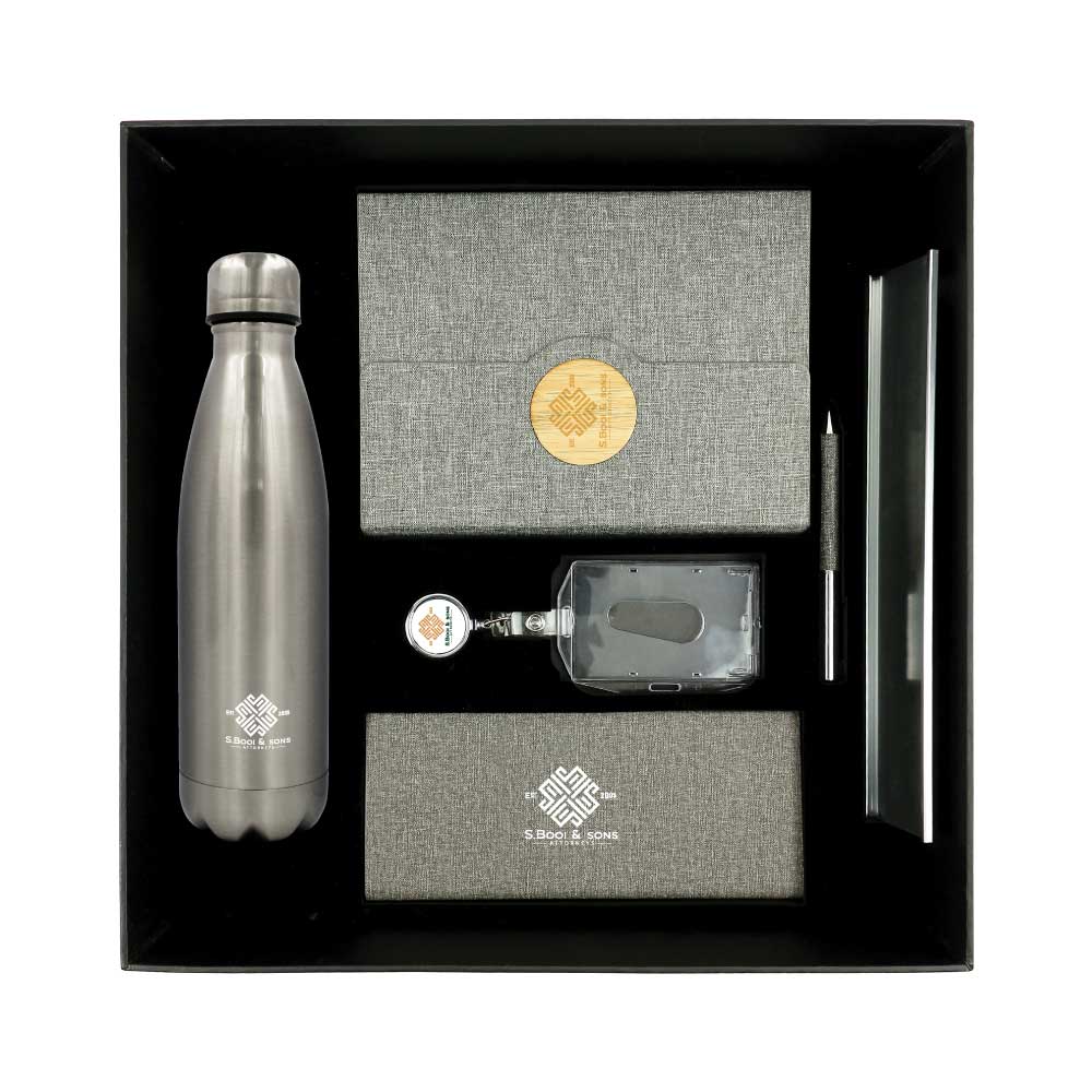 Gift Sets Notebooks,Ball Pens,Steel Bottles,Reel Badges,Card Holders,Charging Mousepads,Desk Sign