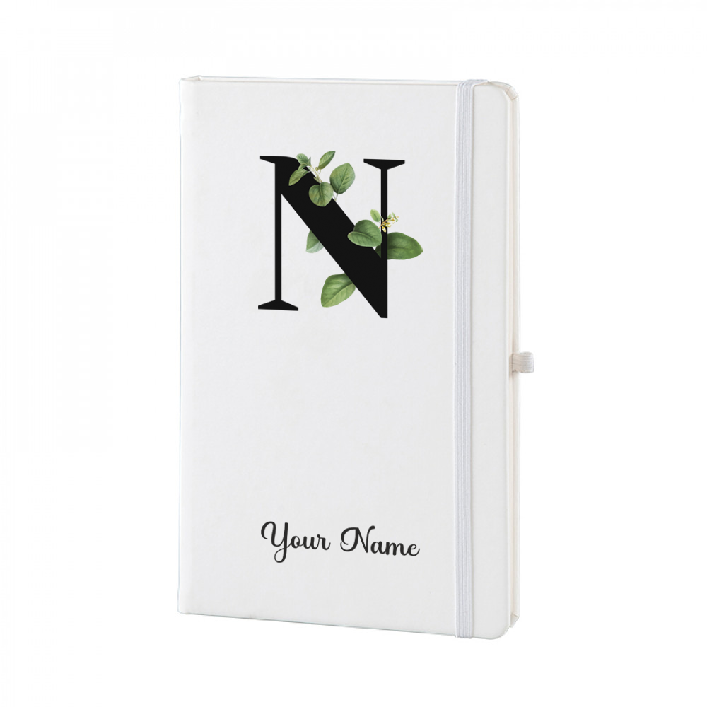 Personalized White A5 Notebook –  Lettering - Custom Name & Initial Journal – Minimalist Monogram Diary – Unique Gift
