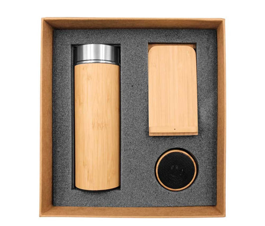Bamboo Gift Sets Flask,Wireless Charger Stand,Speakers
