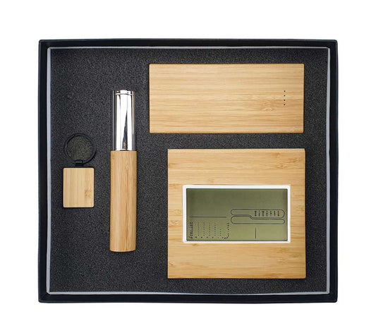 Bamboo Gift Sets Powerbank,Pen,Keychain,Desk and Wall Clock