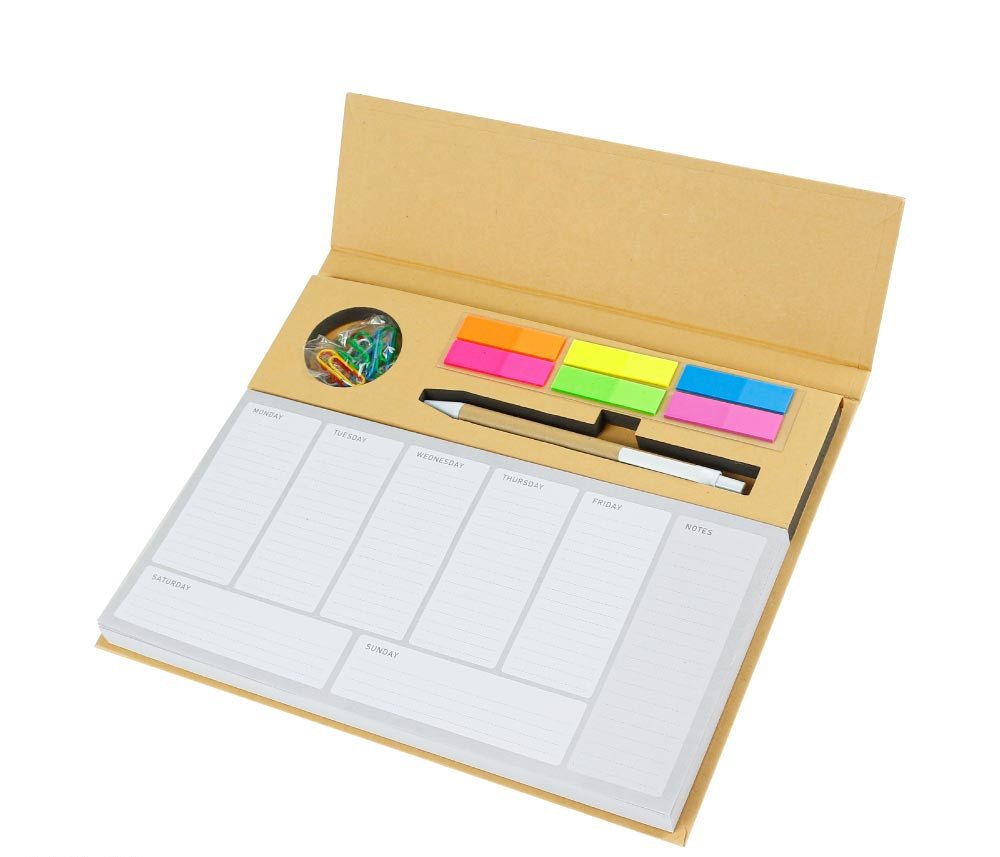 Eco-Friendly Weekly Planner Kit with Pen, Clip, Sticky Notes
