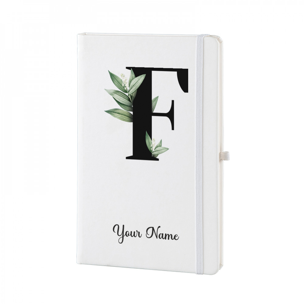 Personalized White A5 Notebook –  Lettering - Custom Name & Initial Journal – Minimalist Monogram Diary – Unique Gift