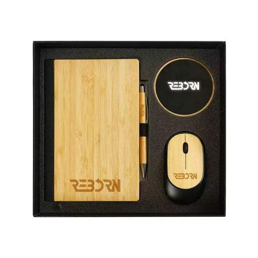 Bamboo Material Gift Sets Notebooks,Pens,Wireless Charger,Mouse