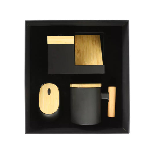 Bamboo Gift Sets Mugs,15W Wireless Charger,Mouse