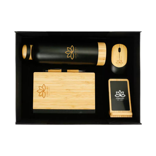 Bamboo Gift Sets Notebook,Pens,Mouse,Bottles,Fast Wireless Charger