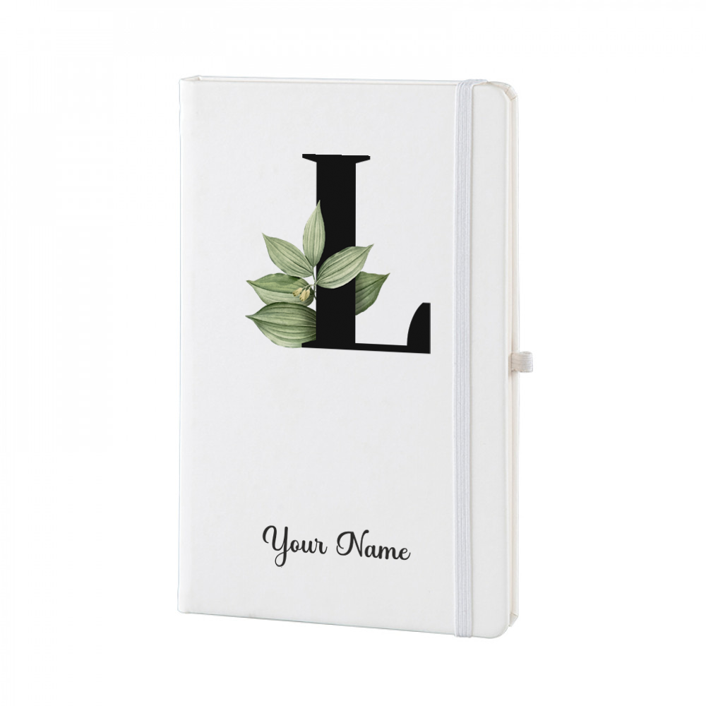Personalized White A5 Notebook –  Lettering - Custom Name & Initial Journal – Minimalist Monogram Diary – Unique Gift