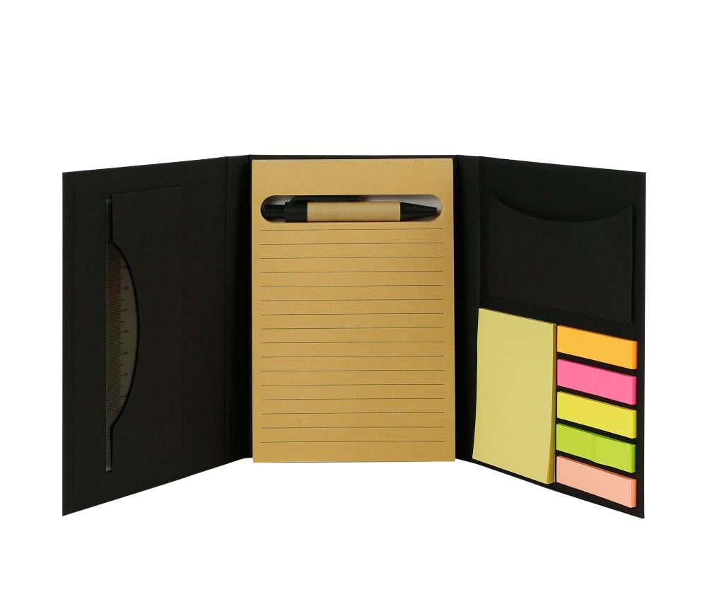 Tri-Fold Notepad with Sticky Notes, Pen, Card Slot and Ruler