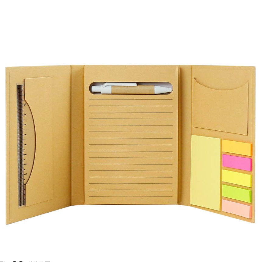 Tri-Fold Notepad with Sticky Notes, Pen, Card Slot and Ruler