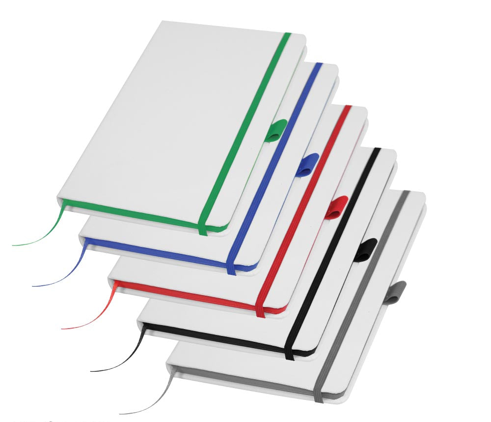 White PU Leather Cover A5 Notebooks Band Bookmark Loop