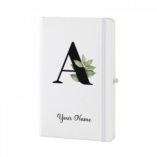 Personalized White A5 Notebook –  Lettering - Custom Name & Initial Journal – Minimalist Monogram Diary – Unique Gift
