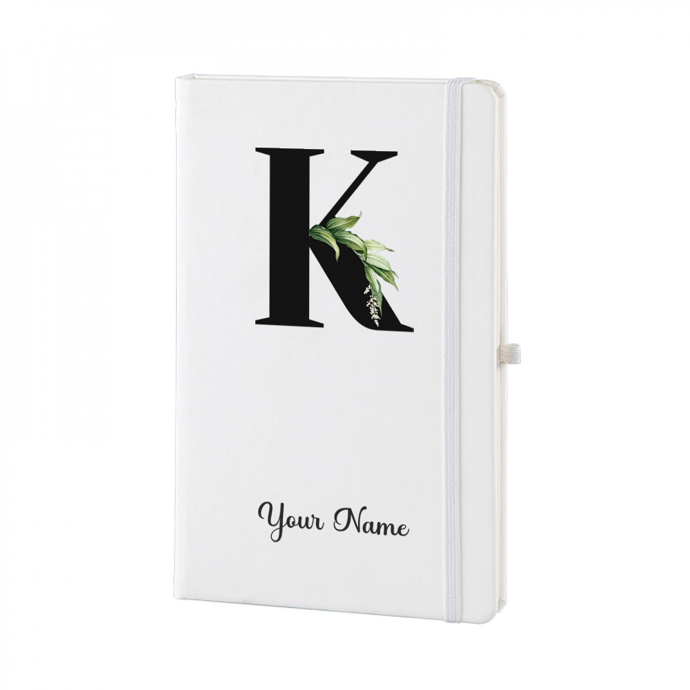 Personalized White A5 Notebook –  Lettering - Custom Name & Initial Journal – Minimalist Monogram Diary – Unique Gift